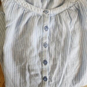 Sears Blue Pinstripe Button Down Top Womens Size 12 Minimalist Flowy Blouse